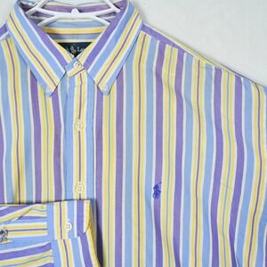 Polo Ralph Lauren Blake Men XL Striped Button Down Shirt Blue Purple Yellow READ